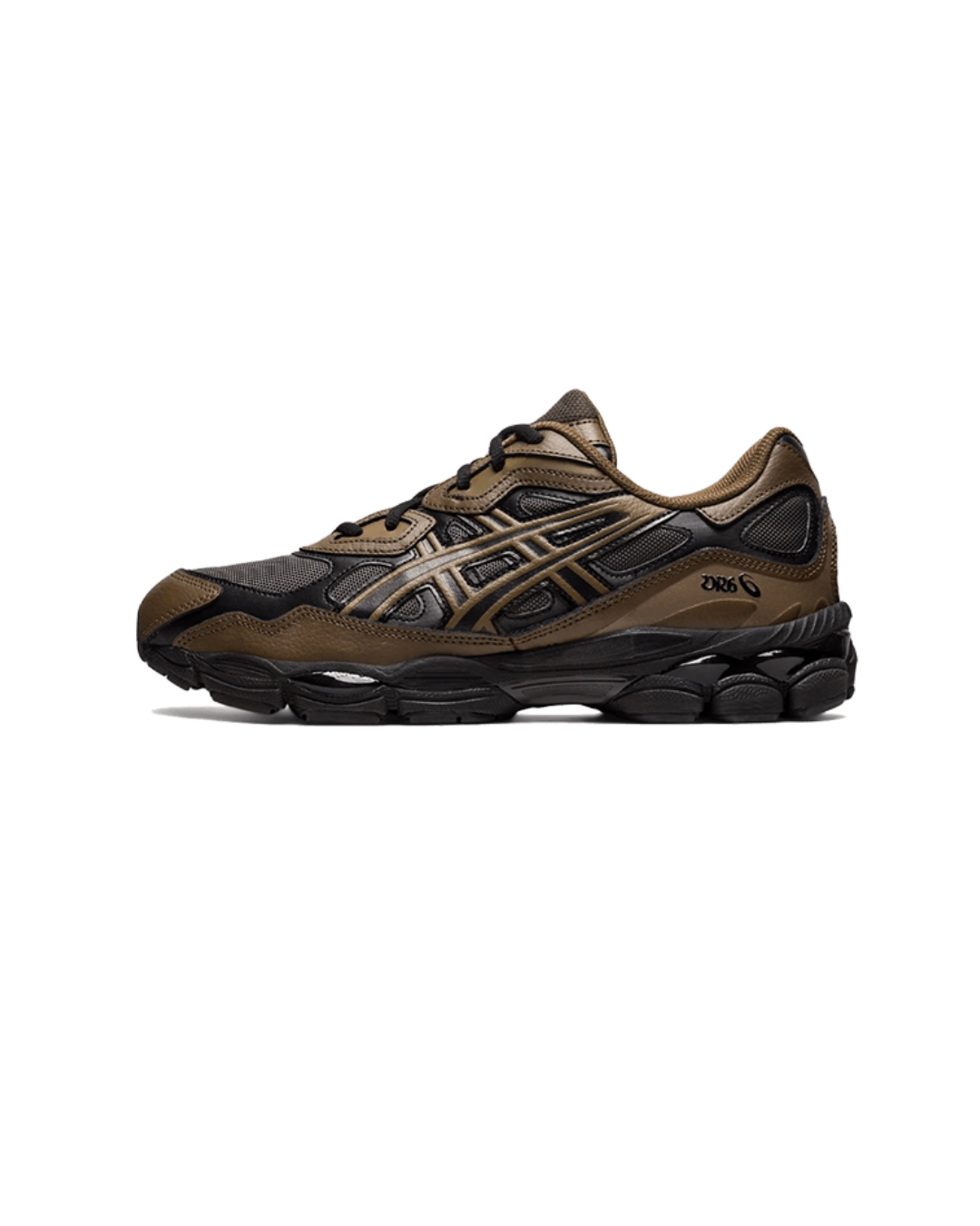 ASICS GEL-NYC Dark Sepia Clay Canyon – zijkant met donkerbruine overlays, clay-accenten en retro hardloopstijl, verkrijgbaar bij Snrkickz