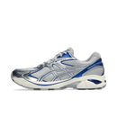 ASICS GT-2160 Piedmont Grey Deep Marine zijaanzicht met grijze mesh basis, donkerblauwe Deep Marine overlays en metallic accenten

