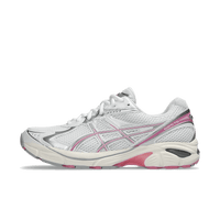 ASICS GT-2160 White Sweet Pink zijaanzicht met wit mesh, zoetroze details en metallic overlays in retro running stijl
