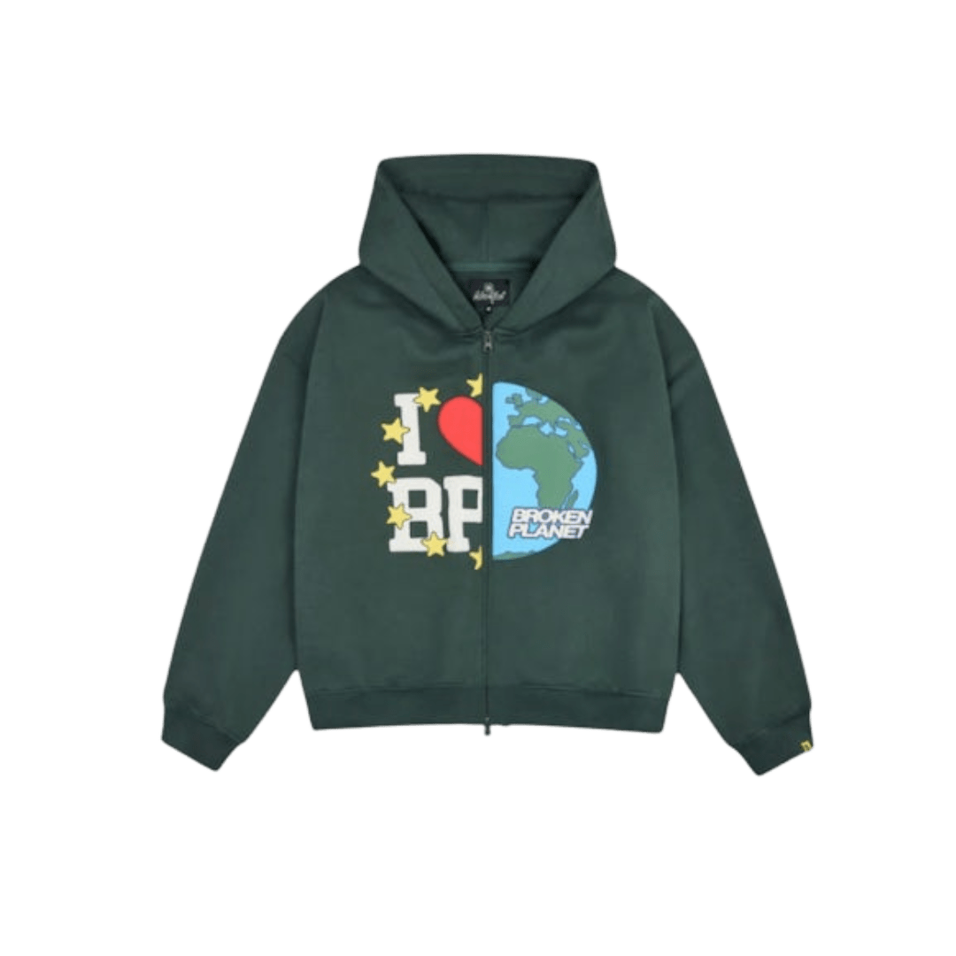 Broken Planet My Planet Zip Up Hoodie Green