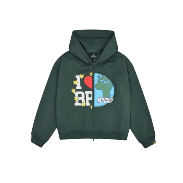 Broken Planet Mein Planet Reißverschluss Kapuzenpullover Grün