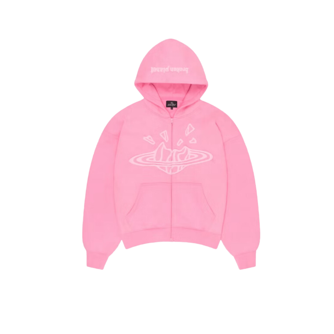 Broken Planet Zip Up Hoodie Candy Pink