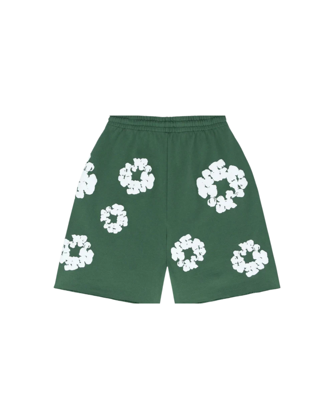 Denim Tears The Cotton Wreath Shorts Green – oversized shorts in lichtgroene tint met rood-wit borduursel