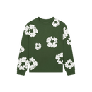 Denim Tears Long Sleeve Cotton Wreath T-shirt Green – oversized groene longsleeve met rood-wit borduursel