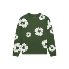 Denim Tears Langarm-Baumwoll-T-Shirt mit Kranz Grün