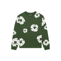 Denim Tears Long Sleeve Cotton Wreath T-shirt Green – oversized groene longsleeve met rood-wit borduursel