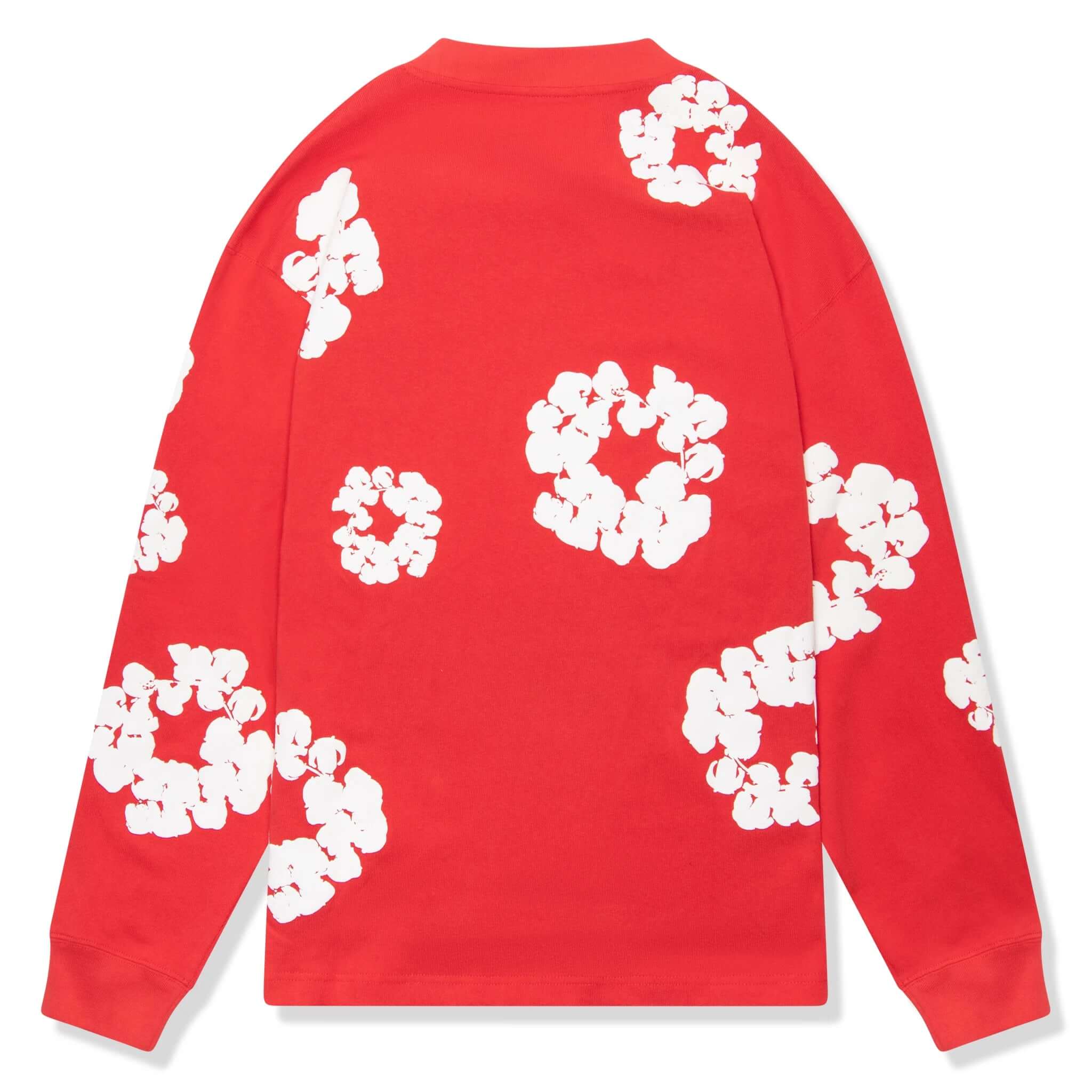 Denim Tears Long Sleeve Cotton Wreath T-shirt Red – close-up borduursel detail op zachte rode katoen