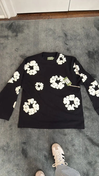 トップス Denim Tears Long Sleeve T-shirt Black M Denim Tears: Men's Peace Wreath Long Sleeve T-Shirt (Black