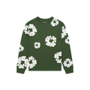 Denim Tears Long Sleeve Cotton Wreath T-shirt Green – oversized groene longsleeve met rood-wit borduursel