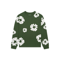 Denim Tears Long Sleeve Cotton Wreath T-shirt Green – oversized groene longsleeve met rood-wit borduursel