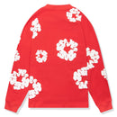 Denim Tears Long Sleeve Cotton Wreath T-shirt Red – close-up borduursel detail op zachte rode katoen