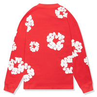 Denim Tears Long Sleeve Cotton Wreath T-shirt Red – close-up borduursel detail op zachte rode katoen