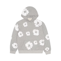 Denim Tears The Cotton Wreath Hoodie Grey – oversized grijze hoodie met rood-wit borduursel