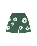 Denim Tears The Cotton Wreath Shorts Green – oversized shorts in lichtgroene tint met rood-wit borduursel