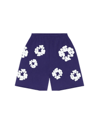 Denim Tears The Cotton Wreath Shorts Purple – oversized paarse shorts met rood-wit borduurse