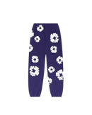 Denim Tears The Cotton Wreath Sweatpants Purple – oversized paarse sweatpants met rood-wit borduursel