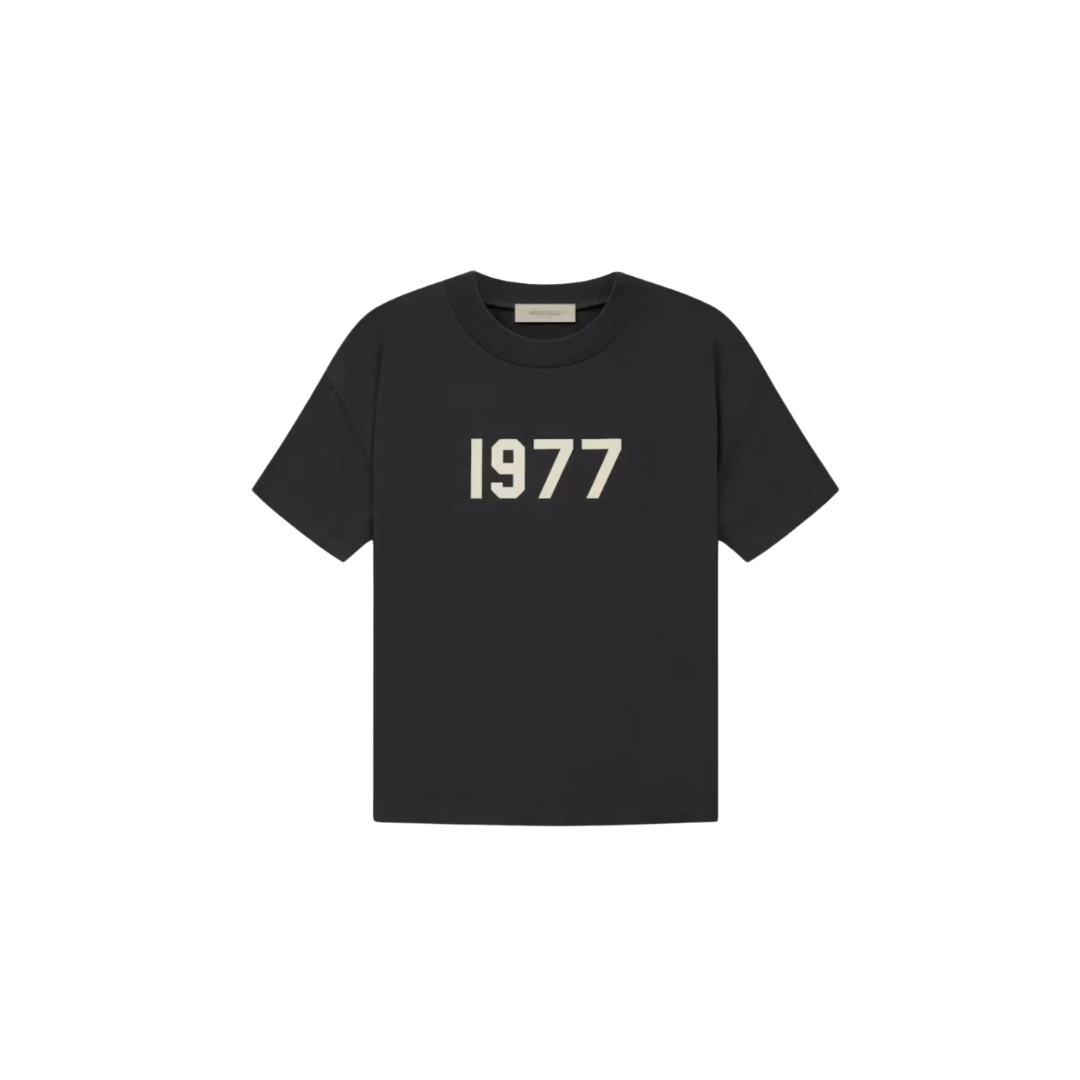Fear of God Essentials 1977 Iron T-shirt front view highlighting signature 1977 logo and soft cotton structure.