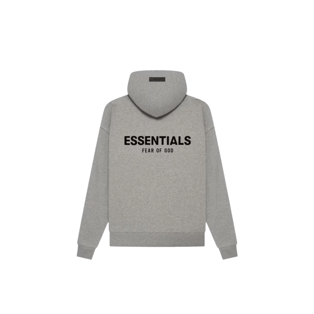 Fear of God Essentials Dark Oatmeal Hoodie – frontview render met subtiel Essentials-merklogo op donker havermoutkleurige stof