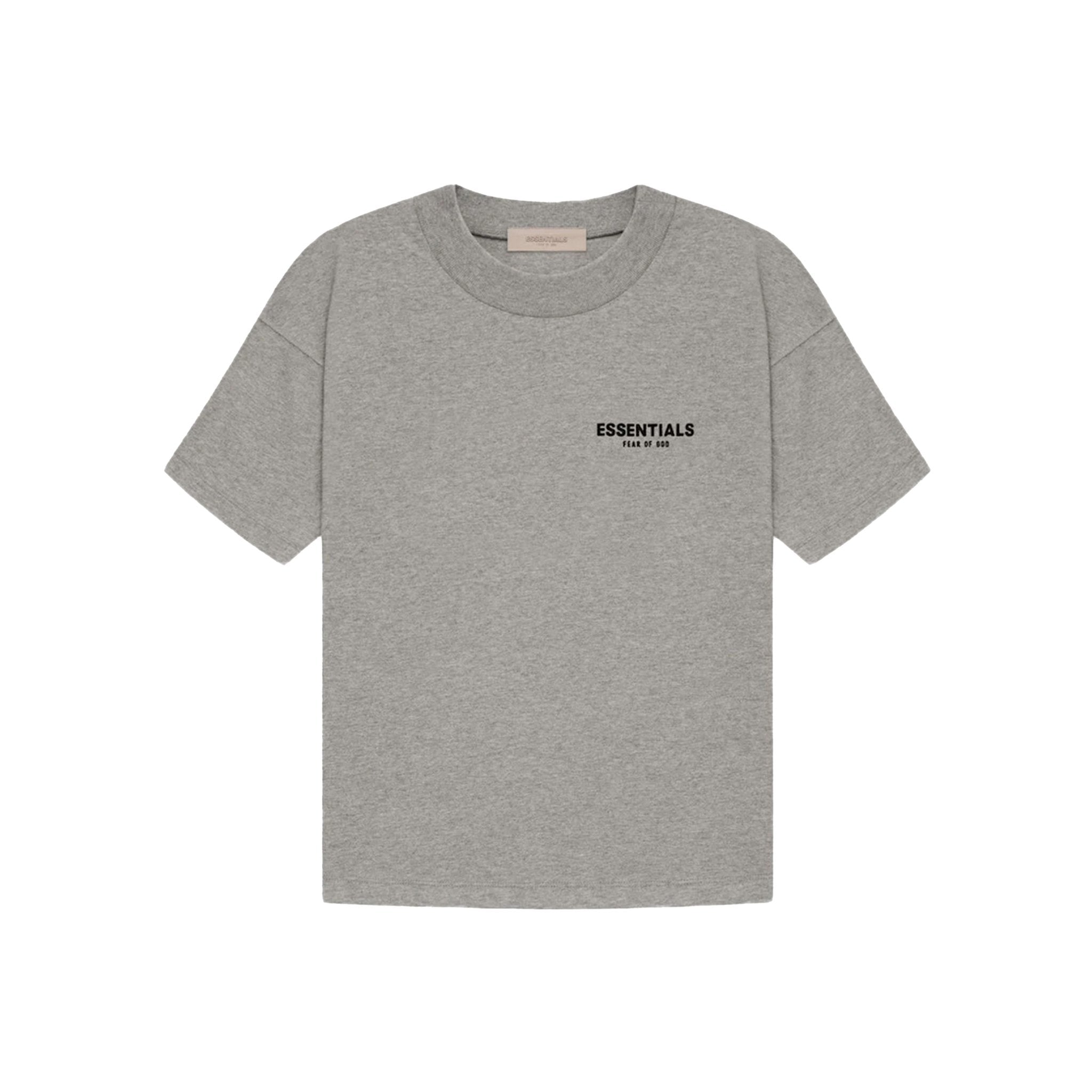 Fear of God Essentials Dark Oatmeal T-shirt front view highlighting subtle Essentials logo and soft cotton texture.