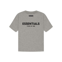 Back view of Fear of God Essentials Dark Oatmeal T-shirt featuring large Essentials print and oversized relaxed fit.