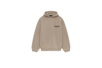 Fear of God Essentials FW24 Desert Sand Hoodie flat lay showing warm beige tone, soft cotton texture and minimalist chest logo design.