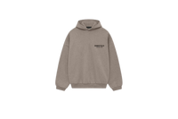 Fear of God Essentials FW24 Heather Grey Hoodie flat lay showing soft cotton texture, light grey tone and minimalist chest logo.