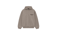 Fear of God Essentials FW24 Heather Grey Hoodie flat lay showing soft cotton texture, light grey tone and minimalist chest logo.