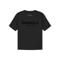Back view of Fear of God Essentials Limo Black T-shirt featuring oversized Essentials graphic and loose fit design.