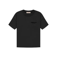 Fear of God Essentials Limo Black T-shirt front view highlighting tonal black logo and premium cotton texture.