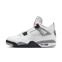 Air Jordan 4 Retro White Cement 2025 sneaker in wit leer met cementprint en zwarte details zijaanzicht