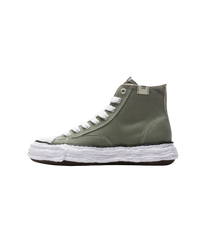 A11FW701-GRN Maison Mihara Yasuhiro Peterson 23 OG Sole Canvas High Green – vooraanzicht high-top canvas sneaker in diepgroen met handgevormde rubberzool 