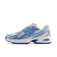 New Balance 740v2 Blue Agate White zijaanzicht met helderblauwe mesh, witte ABZORB-zool en sportieve panelen

