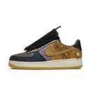 Nike Air Force 1 Low Fossil Travis Scott CN2405-900 zijaanzicht met canvas upper en verwisselbare swooshes