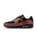 Sideview van de Nike Air Max 90 Metallic Copper met glanzende bronzen mudguard, mesh toebox en witte midsole