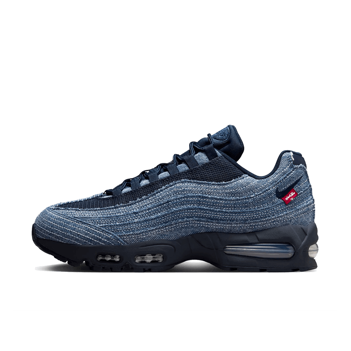 Nike Air Max 95 Levi’s Obsidian sneaker in donker indigo denim met zichtbare Air-units – zijaanzicht