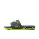 Nike Air Max Cirro Slide Dark Grey Volt FD4116-001 – front view met grijze strap, voltgroen Swoosh-logo en zichtbare Air-unit in hiel