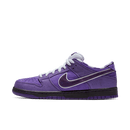 Zijaanzicht van de Concepts x Nike SB Dunk Low Purple Lobster BV1310-555 met paarse suède overlays, witte basis en contrasterende swoosh
