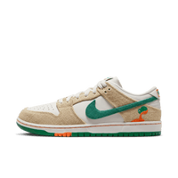 Zijaanzicht van de Jarritos x Nike SB Dunk Low Phantom FD0860-001 met beige canvas basis, oranje swoosh en groene overlays