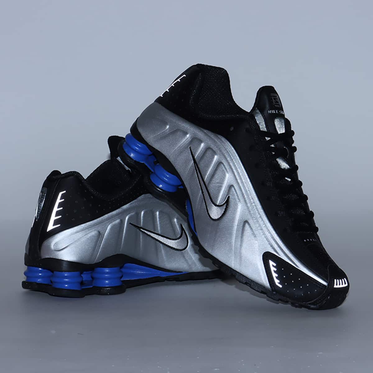 Nike Shox R4 Metallic Silver Black Racer Blue