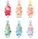 Pop Mart Labubu Big into Energy – gestyled op plank naast andere series, met opvallende pastel‑gradienten