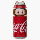 Pop Mart Labubu Coca‑Cola Mysterious Guest – sealed blind box met silhouet “?” en opvallende Coca‑Cola x Labubu branding

