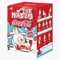 Pop Mart Labubu Coca-Cola Series – originele sealed blind box met Coca-Cola branding, illustratie van Labubu en preview van mogelijke figuren