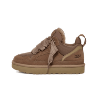 Zijaanzicht van de UGG Lowmel Hickory sneaker met warme fleece kraag, grove veters en robuuste zool in ton-sur-ton kleur